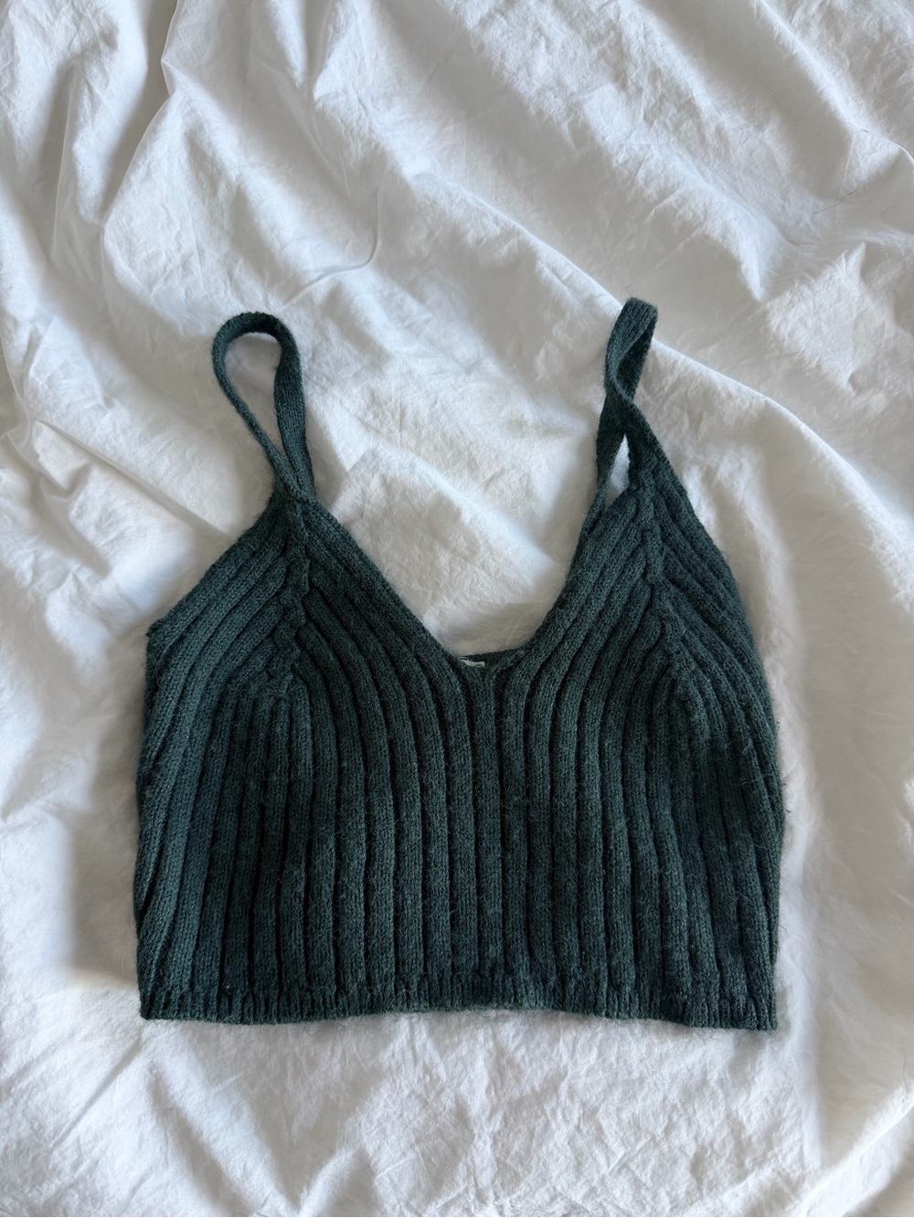 12th Tribe Knit Crop Tank Top - Deep Forest Green